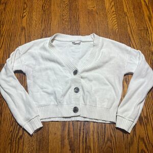 SO XS White Knitted Cropped Cardigan Sweater V-Neck Long Sleeve Women Y2K Cute